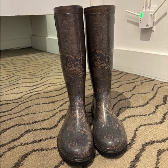 Valentino Textured Brown Rain Boots - Picture 1 of 6